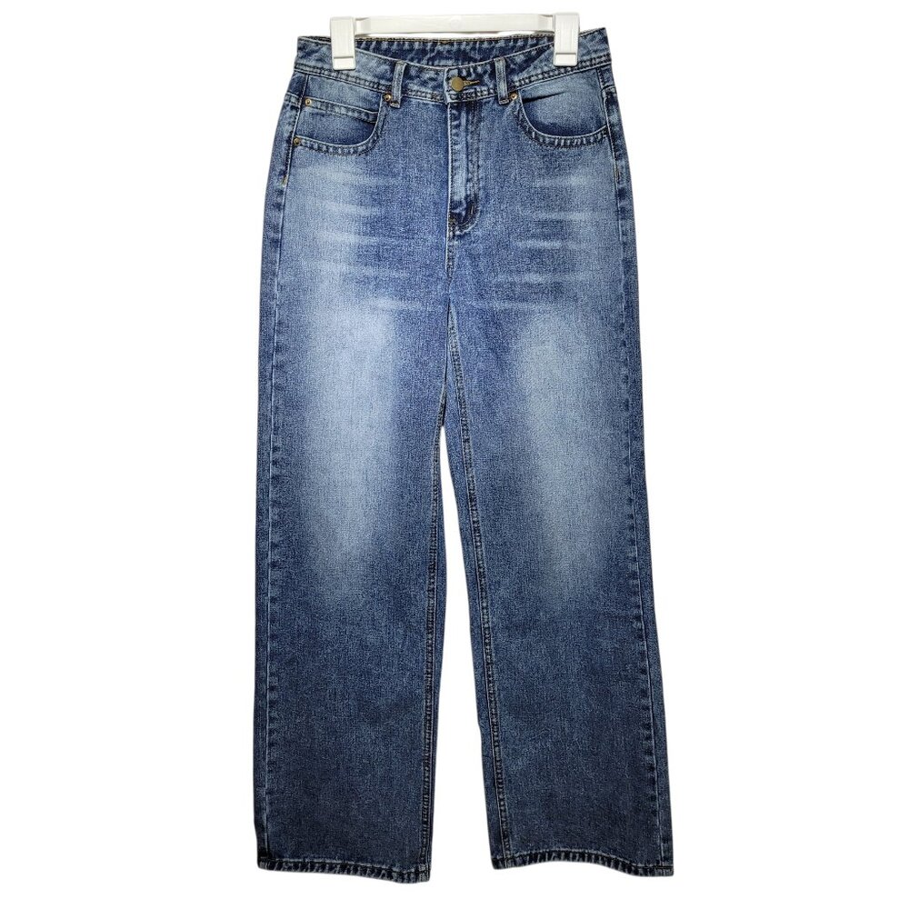 High-Waisted Wide-Leg Jeans Womens Medium Wash Relaxed Fit Denim